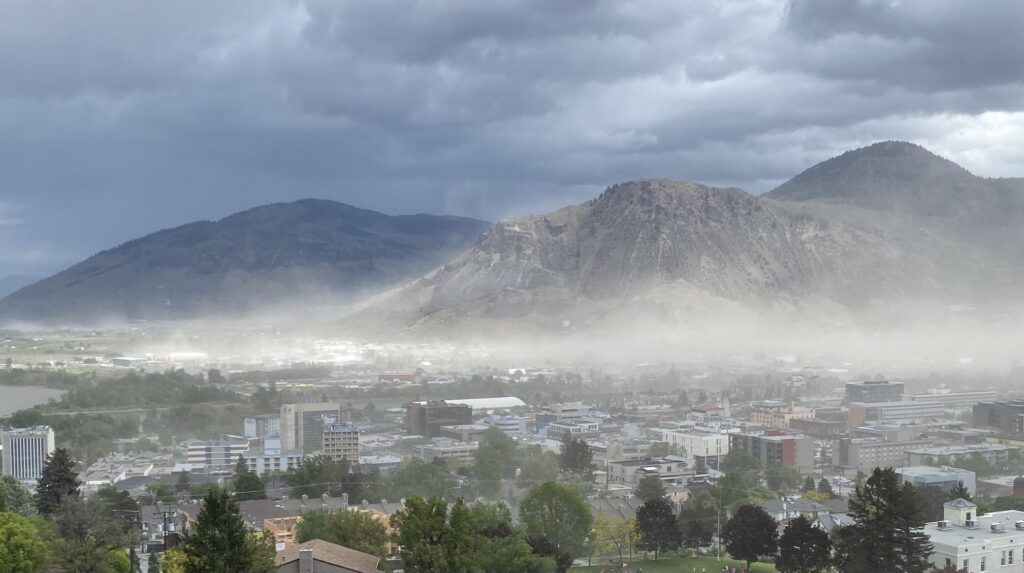 City scene of Kamloops during a storm